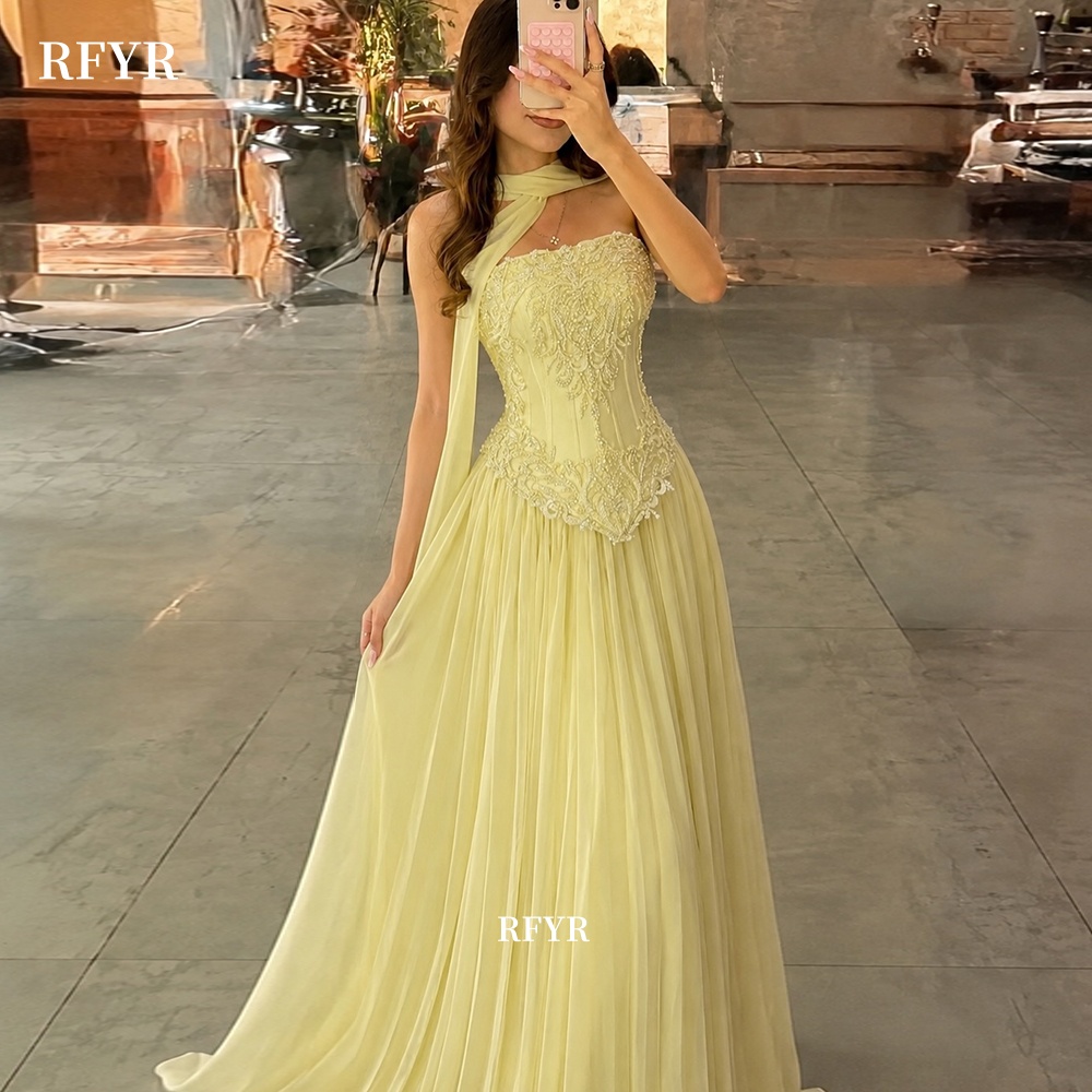 Embroidery Yellow Dress - Vestido de baile amarelo RFYR com