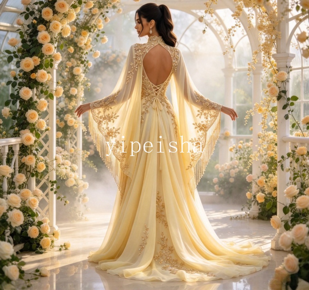 Vestido de Noite Personalizado - Embroidery Yellow Dress avaliação e preço