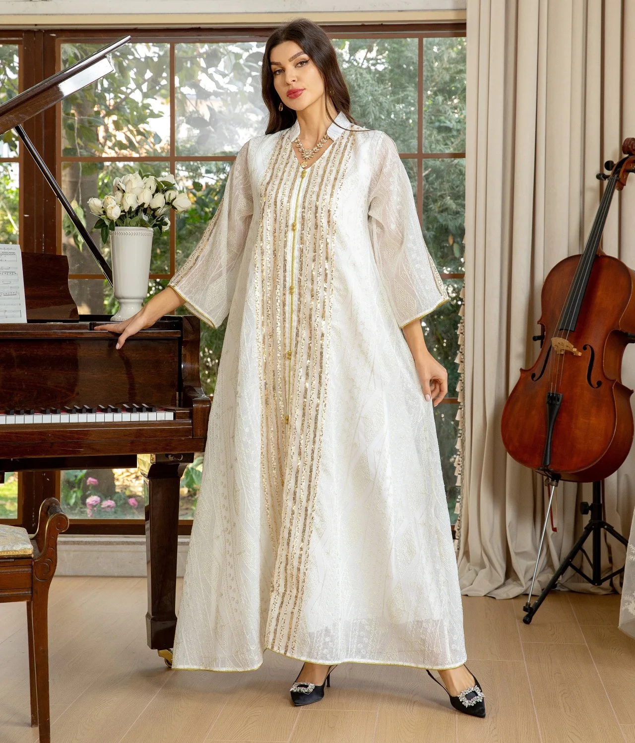 Eid abaya bordado lantejoulas  - Embroidery Kebaya avaliação e preço