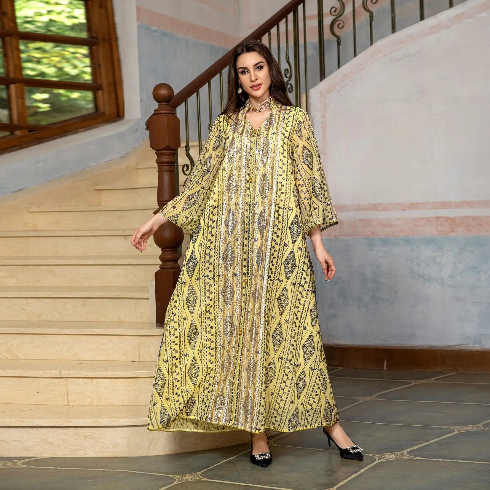 Eid abaya bordado lantejoulas  - Embroidery Kebaya avaliação e preço